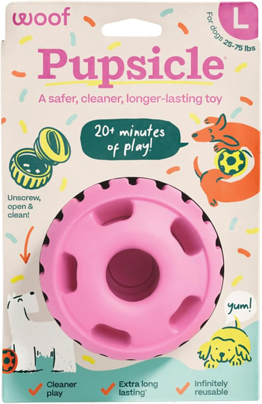 WOOF Pupsicle Interactive Dog Ball Toy for Dogs Large 25-75 lbs - Pink | Long-lasting enrichment toy for medium/large dogs, easy-fill design, low-mess play, made of natural rubber, easy to clean