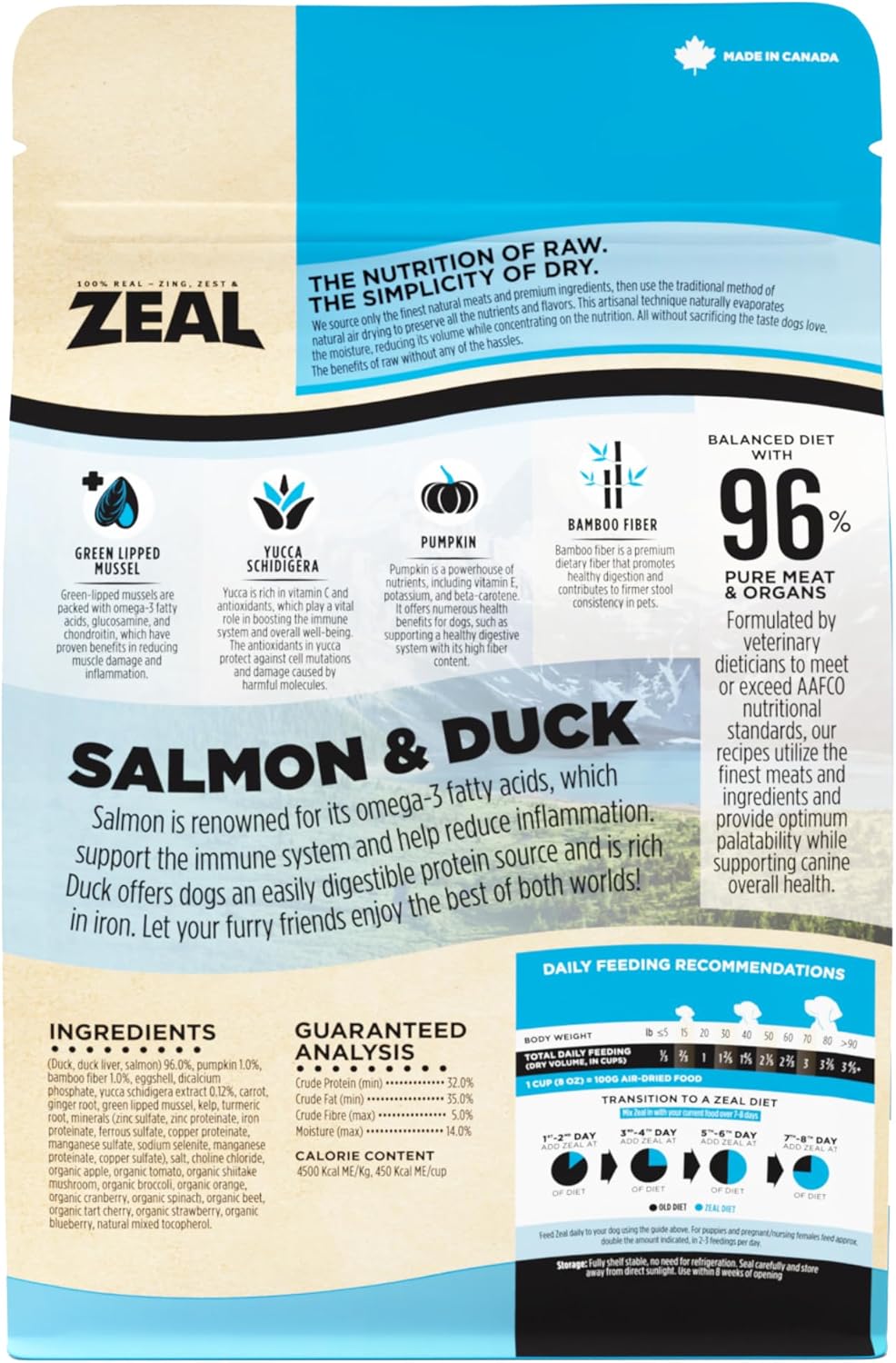 ZEAL Canada Air-Dried Salmon & Duck Recipe for Dogs - Superfood Omega-3 Rich, Dual-Protein, Grain Free, No Fillers, Complete Nutrition (Salmon & Duck, 1 lb)