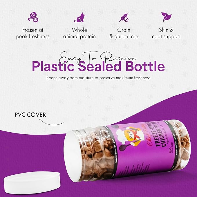 Chicken Hearts for Dogs | Cat Treats Freeze Dried, 100% Human Grade, Single Ingredient | High Protein Cat & Dog Food Toppers | No additives or Preservatives | Inspected & Tested in USA | 1.4 oz.