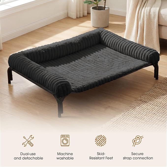 Czpalo Elevated Dog Bed with Removable Bolster Cushion Mat, Raised Pet Cot for Extra Large Sized Dogs with Breathable & Washable Mesh, Indoor & Outdoor Pet Hammock with Skid-Resistant Feet.
