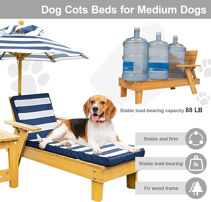 Elevated Dog Bed for S&M Dogs with Waterproof Canopy | Indoor/Outdoor Pet Chaise for Backyard, Pool, Beach | Removable Cushion & Shade Umbrella | Modern Patio Furniture for Pets