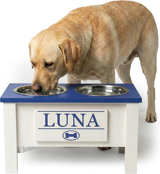 Elevated Dog Bowls for Large Dogs, Personalized Food Stand for Large Breed | Farmhouse Style, Elevated Wood Stand, Storage Container, Stainless Steel Bowls, Raised Anti-Slip Feeder, Made in USA