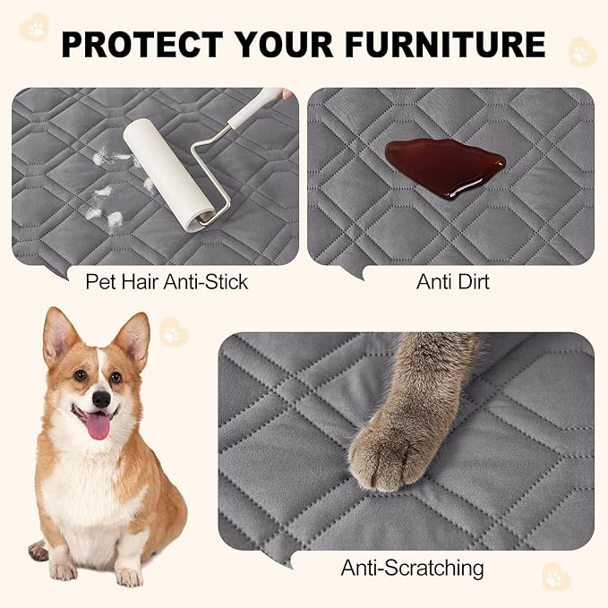 Smiry Reversible Waterproof Couch Covers for Sofa, Washable Dogs Pet Couch Covers for 3 Cushion Sofa Pet Friendly, Water Resistant Furniture Protector Slipcover, Geometric (82"x102", Grey/Dark Grey)