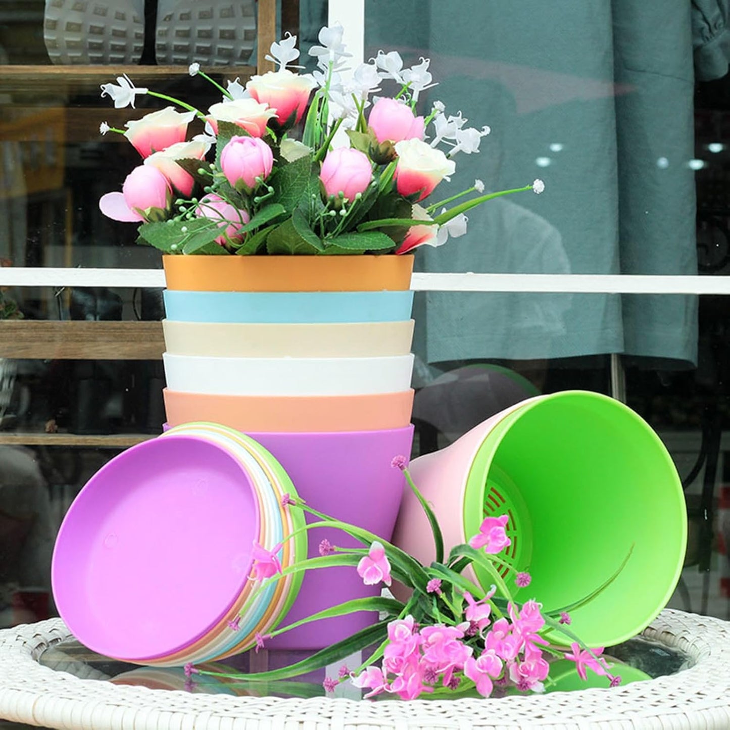 20 Pack 7 Inch Plant Pots Bulk Small Plastic Planters Pots with Drainage Holes Flower Pot for Succulent, Cactus, Herb, African Violet