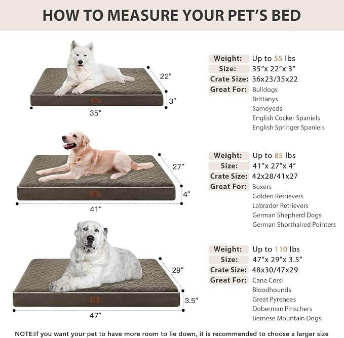 WNPETHOME Orthopedic Waterproof XL Dog Bed for Crate Cozy Sleep | Extra Large Washable Dogs Bed with Removable Cover, Multi-Needle Quilting Dogs XL Crate Bed for Relax , Dark Green 41x27 Inch