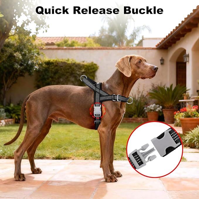 No Pull Dog Harness with Handle, Adjustable Soft Mesh Padded Vest | Reflective Walking Harness with Front Clip for Small Medium Large Dogs, Quick Fit No Escape for Training, Black, XL