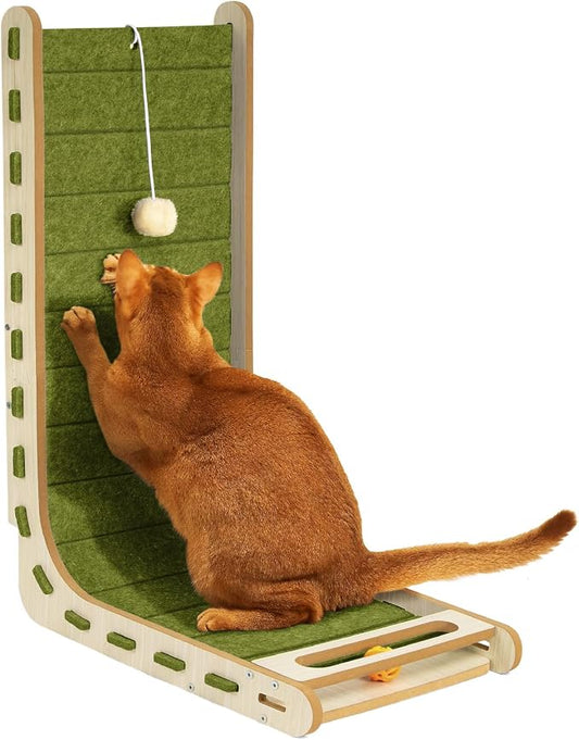 Cat Scratcher with Bell Ball Cat Scratch Pad L-Shaped Scratch Mat Vertical Cat Scratching Board for Indoor Cats Felt Cats Scratching Post Furniture Protector Kittens Cratchers Toys- Green