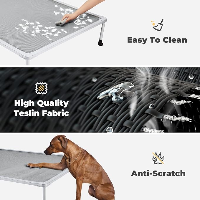 Veehoo Chewproof Elevated Dog Bed - Cooling Raised Pet Cot, Breathable Mesh, Washable & Non-Slip for Large Dogs, Indoor/Outdoor, Grey Mat and Metal Frame, 49x33inches (Model CWC2203B03)