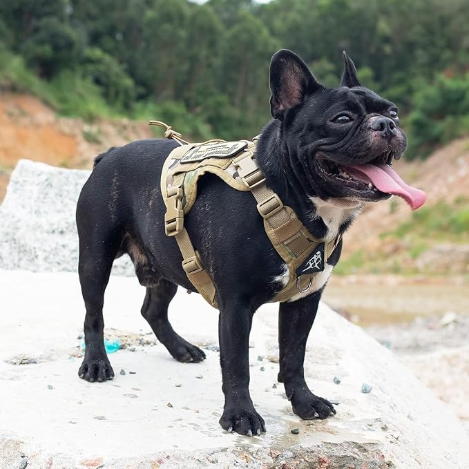OneTigris Tactical Dog Harness with Handle Adjustable for Medium Large Dogs | Military 1000D Pullable Nylon, No-Pull Service Vest with Hook & Loop Panels, Easy On & Off for Walking Hiking Training Camo M