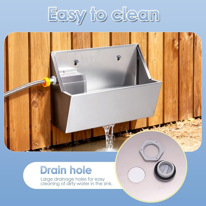 Automatic Water Dispenser for Large Dogs, 2.1 Gallon Stainless Steel Auto Water Bowl Self Filling, Waterer Feeder for Outdoor Animals Drinking, Chicken Livestock (Drainage Hole)