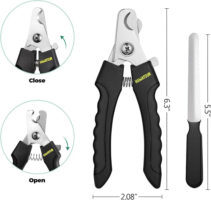 HAWATOUR Dog Nail Clippers, Classic Dog Nail Trimmers with Safety Guard to Avoid Over Cutting, Razor Sharp Blade with Nail File for Pets Large Dogs, Black