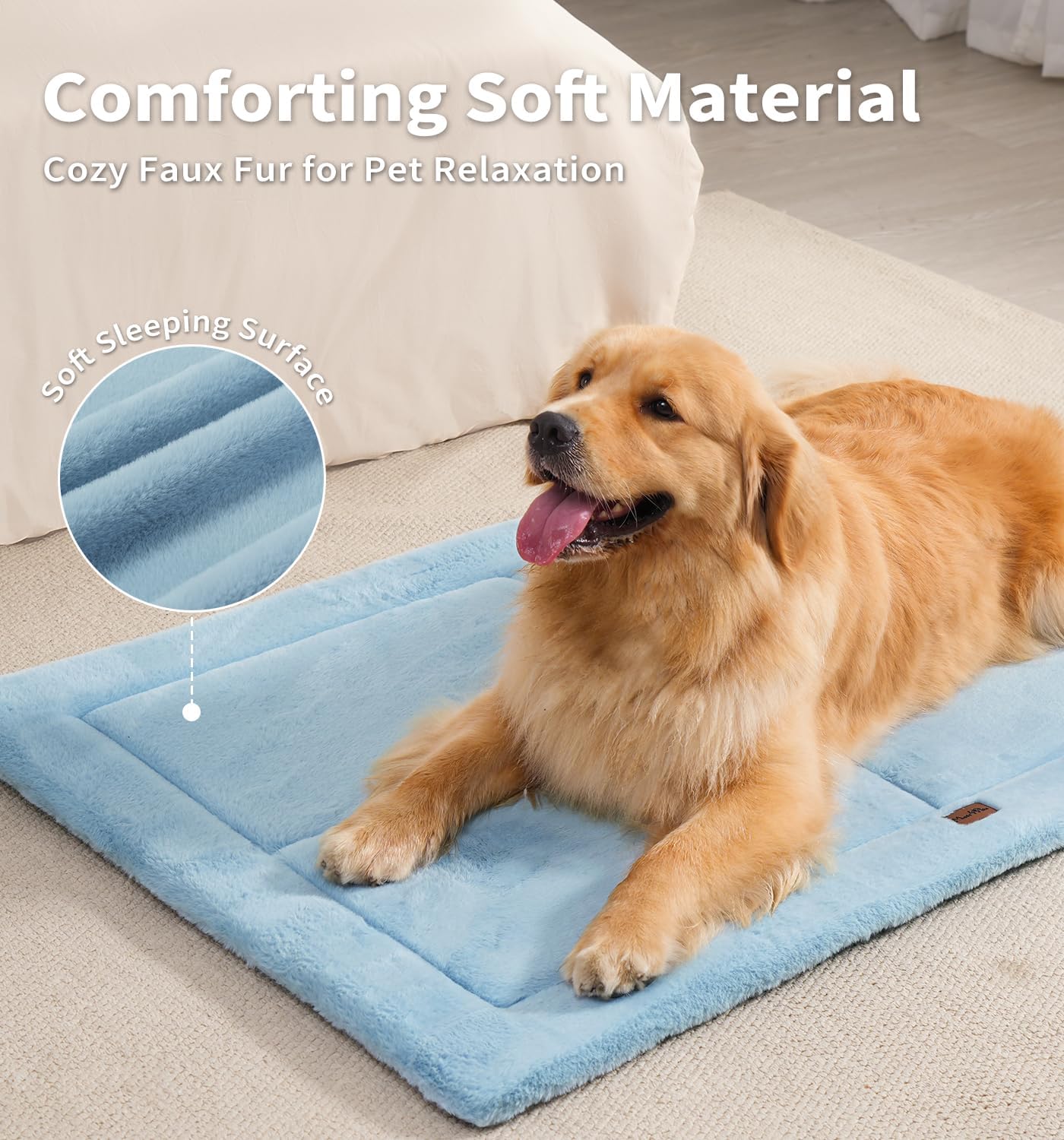Made4Pets Dog Crate Pad Bed for Small Dogs, Washable & Reversible, Anti-Slip Kennel Mat for Cozy Sleeping, Soft Fluffy Dog Bed for Indoor & Outdoor Use, 24"x18", Blue