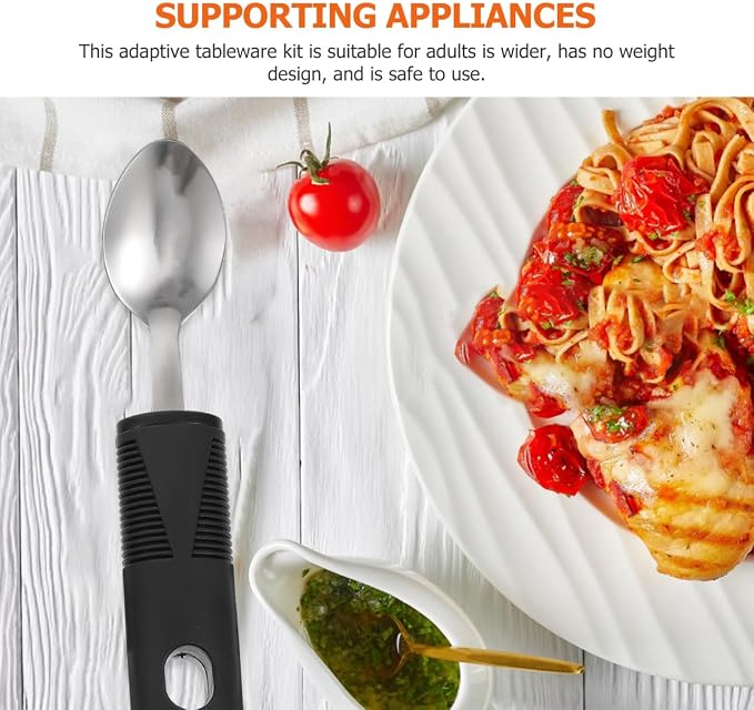 Healifty Adaptive Utensils Anti-Shake Tableware Set 3-Piece Non-Weighted Non-Slip Raised Handle Cutlery 7.87 Inch Fork Spoon Cutter for Elderly Arthritis Tremor Support