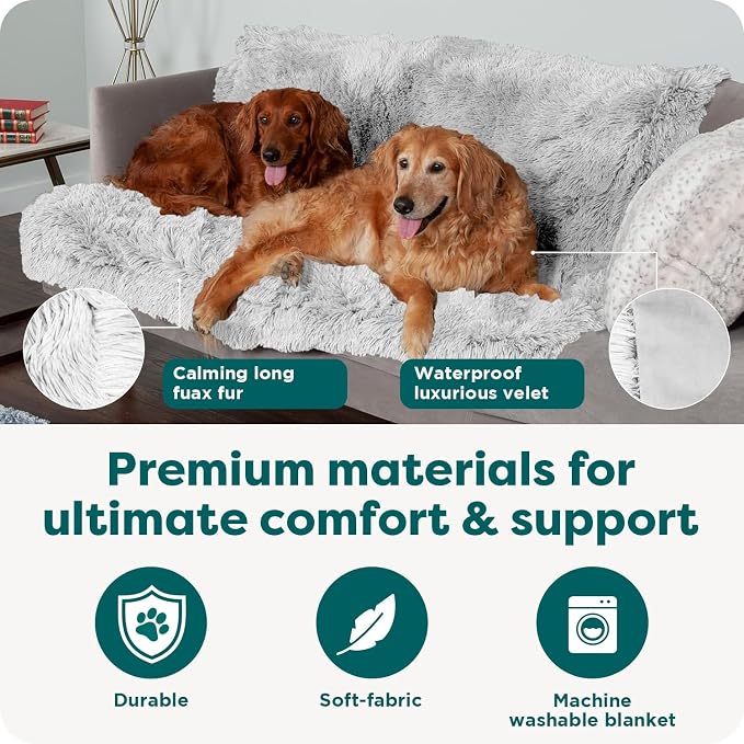 Furhaven Waterproof Throw Blanket for Dogs & Indoor Cats, Reversible Protective Pet Blanket, Extra Large, Long Faux Fur & Velvet, Gray