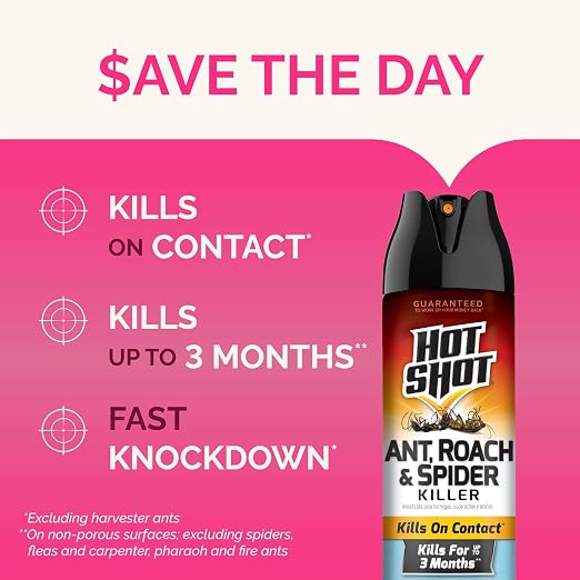 Hot Shot Ant, Roach and Spider Killer, 17.5 Ounces, Crisp Linen Scent Formula Kills Ants, Roaches, Spiders and Other Listed Insects On Contact, 3 Pack