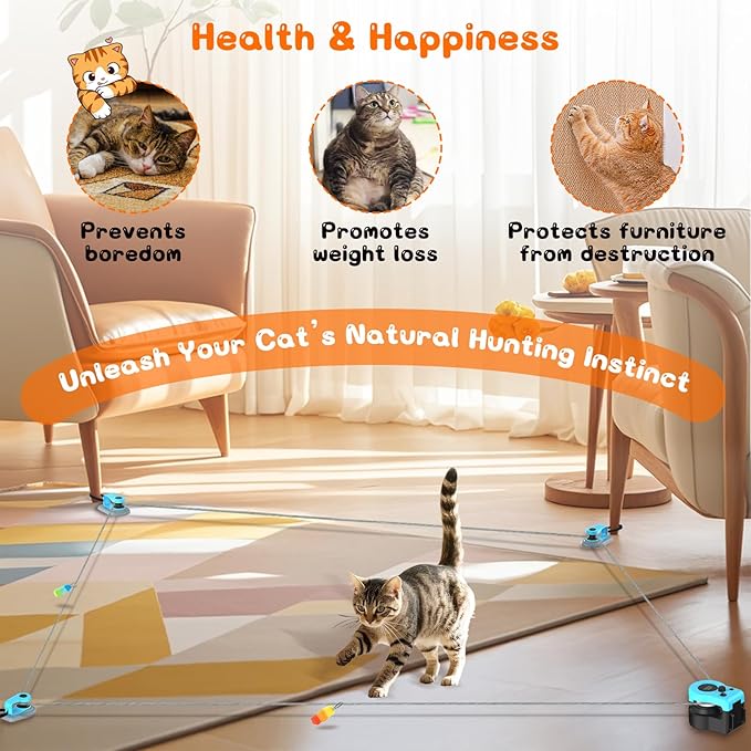 Upgrade Interactive Cat Toys - Automatic Cat Toys for Bored Indoor Adult with Remote Control, 3 Speeds, Indoor Cat Chase Hunting Feather Toys for Fitness, Playtime & Energy Release (Sky Blue)