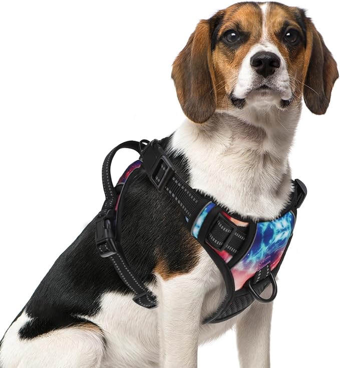 PUPTECK No Pull Tactical Dog Harness Medium Sized, Adjustable Reflective Dog Harness with Handle Easy Control, Comfortable Soft Padded Pet Vest Harness for Medium Dogs, Aurora M
