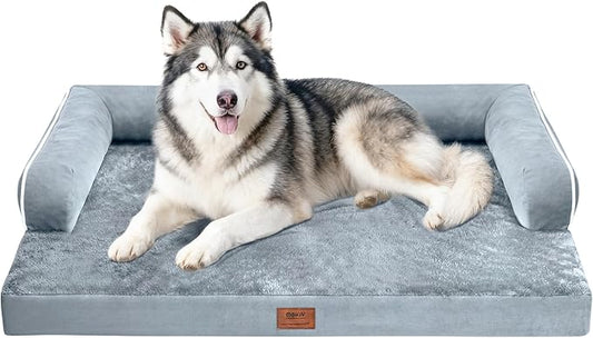Orthopedic Waterproof Dog Bed with Bolster for Extra Large Size Dogs | Pillow Support for Neck Relief, Egg Crate Foam, Waterproof Liner, Anti-Slip Bottom, Removable Bolster Cover, 48 x 33 Inch