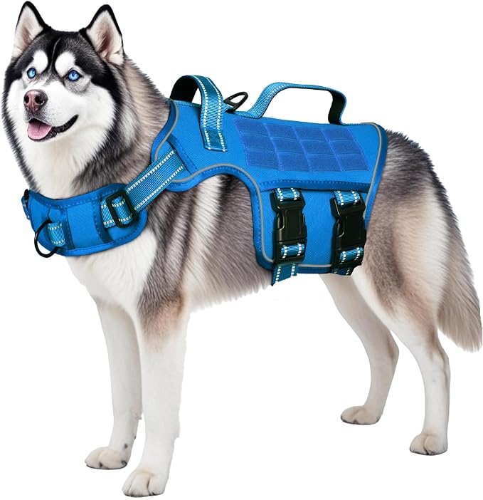 Dog Harness for Large Dogs, No Pull Tactical Vest with Front Clips | Easy Contrl Handle, Breathable Soft Padded, Adjustable, Reflective, Heavy Duty, Easy Take On & Off, Blue X-Large