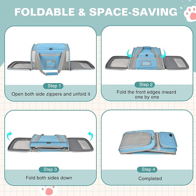 Soft Cat Carrier for Pets Up to 20 Lbs, Collapsible Cat Carrier Bag with Privacy Curtains, Airline Approved Small Pet Carrier for Small Medium Cats Dogs Puppy, Washable Soft Pet Travel Bag Dog Carrier