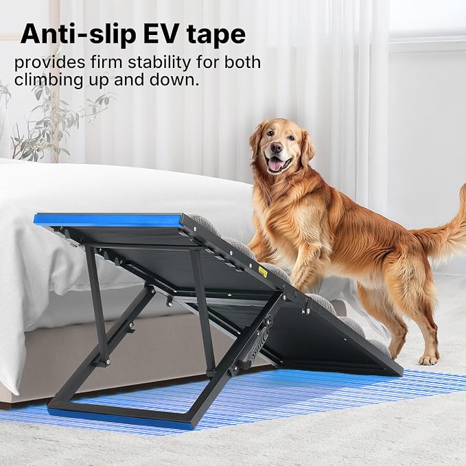 Veehoo Foldable Dog Ramp for Bed Couch Large Dogs, Adjustable 17-23'' High | Portable Dog Stairs 17" Extra Wide for Small Medium Large Pet, Folding Indoor Doggie Steps with Non-Slip Pad, up to 150lbs