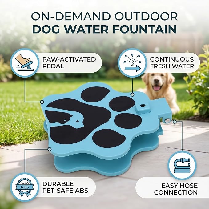 Outdoor Dog Water Fountain Step On, Paws Activated Dog Sprinkler with 1m Hose for Large Dogs, Pet Water Dispenser Drinking Toy for Courtyard, Provides Fresh