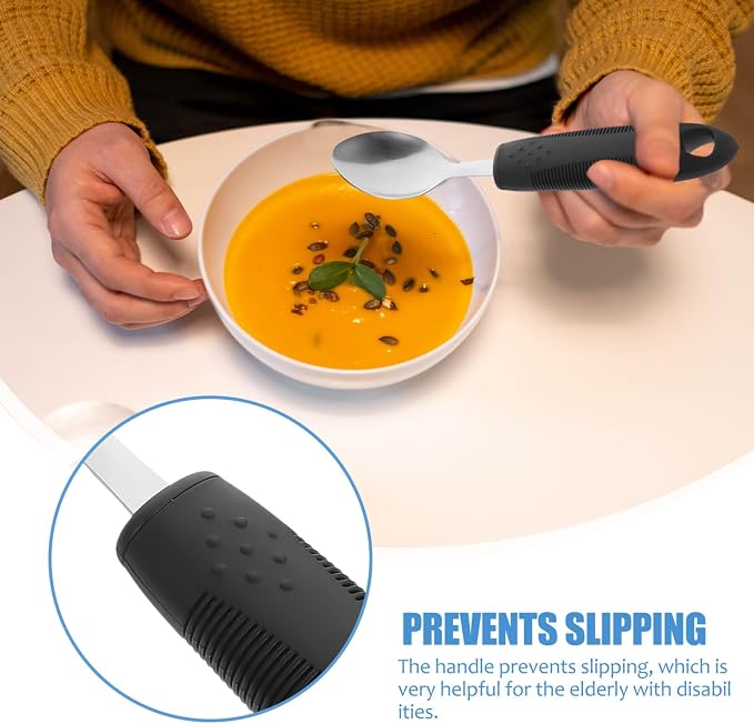 Portable Anti-Shake Tableware Set with Thick Handle Silverware Non-Slip Weighted Fork and Spoon Adaptive Utensils for Elderly and Hand Tremors Eating Aids
