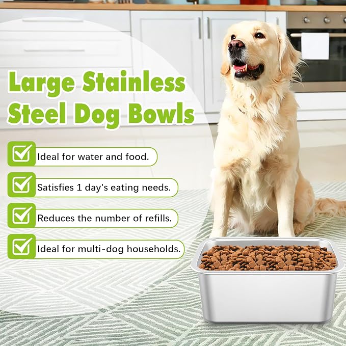 Fhiny 2 PCS Stainless Steel Dog Bowl, 4 Gallon Capacity, Durable Metal Water Dish for Large & Giant Dogs, Indoor & Outdoor Use, Dishwasher Safe