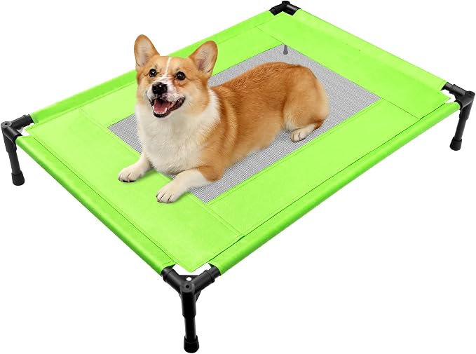 Elevated Dog Bed for Large Dogs - Outdoor Cooling Cot with Washable Breathable Mesh, Portable Raised Pet Bed with Non-Slip Feet & Waterproof Teslin, Heavy Duty & for Camping
