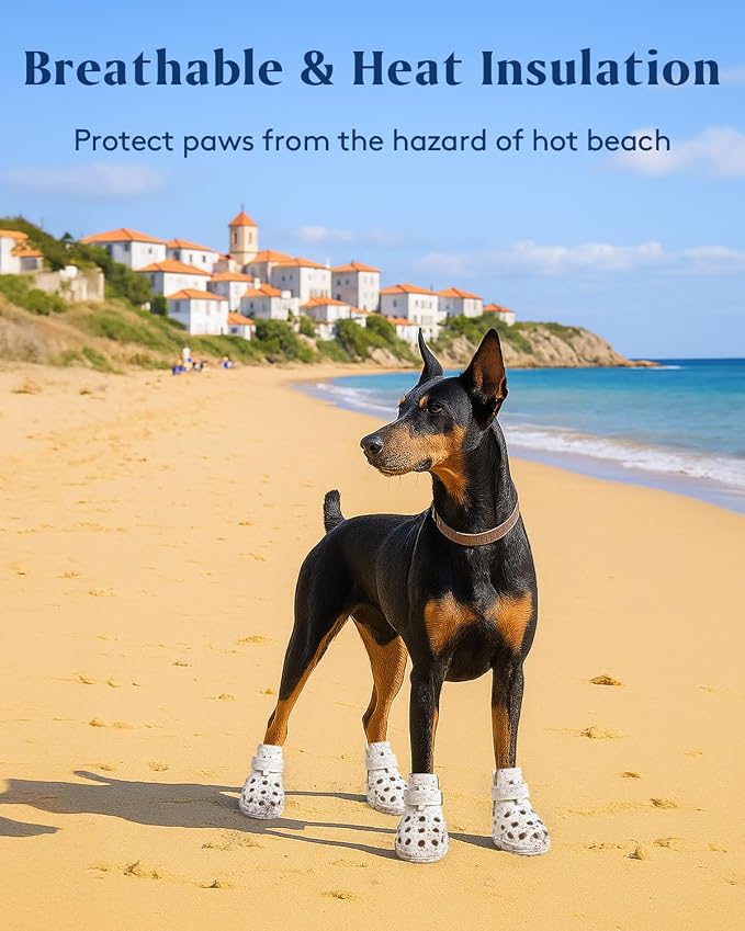 Dog Shoes for Hot Pavement, Breathable Dog Boots Paw Protectors with Adjustable Straps & Non-Slip Sole, Easy On & Off, Waterproof, Easy-Cleaning (White Star Confetti, M)