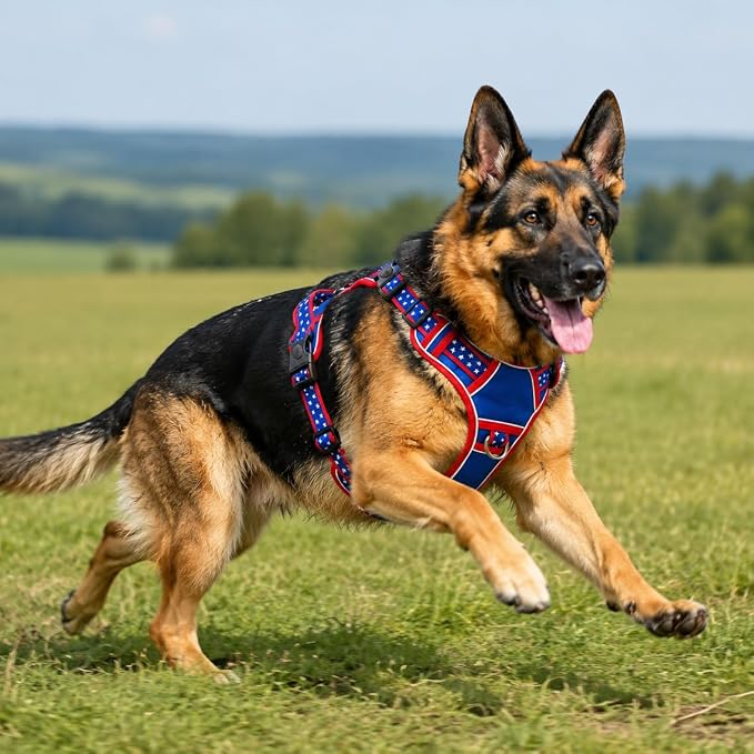 Extra Large Dog Harness, Heavy Duty Patriotic Pet Vest for German Shepherd, Golden Retriever, No Pull XL Puppy Chest Harness with Neck Buckles & Handle, Tactical Doggie Walking Gear (X-Large)
