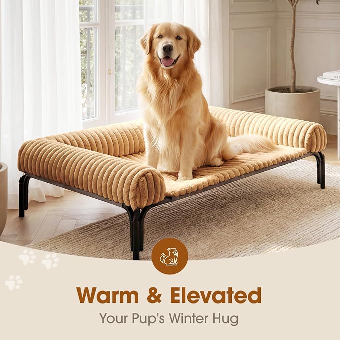 Czpalo Elevated Dog Bed with Removable Bolster Cushion Mat, Raised Pet Cot for Large Sized Dogs with Breathable & Washable Mesh, Indoor & Outdoor Pet Hammock with Skid-Resistant Feet.