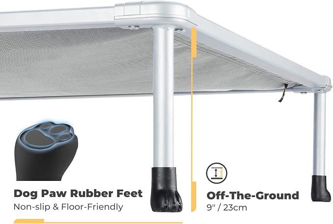Veehoo Chewproof Elevated Dog Bed - Cooling Raised Pet Cot, Breathable Mesh, Washable & Non-Slip for Large Dogs, Indoor/Outdoor, Grey Mat and Metal Frame, 49x33inches (Model CWC2203B03)