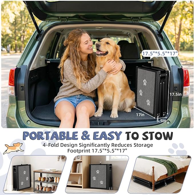 Dog Ramp for Car 63" Long & 17" Wide Portable Ramps for Large Dogs Non Slip Rug Surface Extra Wide Steps for SUV Camper Jeep and Truck Folding Pet Ramp Supports Up to 250LBS
