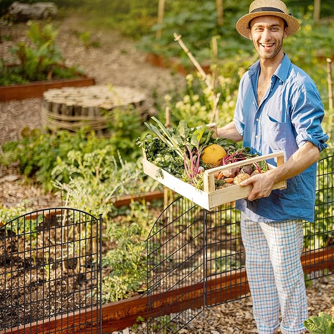 10 Panels No Dig Garden Fence with Gate, 32in x 24.2ft Decorative Dog Fence Outdoor for Yard, Tall Animal Barrier Fencing Rustproof Metal Garden Edging Border, Temporary Fencing for Outdoor, Patio