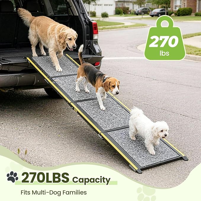 Hassky Dog Ramp for Cars - 70" L × 20" W with Reflective Strip | Foldable Non-Slip Pet Ramp for SUV Trunk Vehicle, Heavy Duty for Large & Senior Dogs, Indoor & Outdoor Universal Use