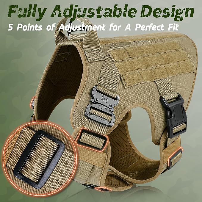 rabbitgoo Tactical Dog Harness for Small, Heavy Duty Military No Pull Vest | Sturdy Metal Buckles, 5 Adjustments, Molle System, Powerful Pullers for Training, Hunting, Outdoor, Brown, Small