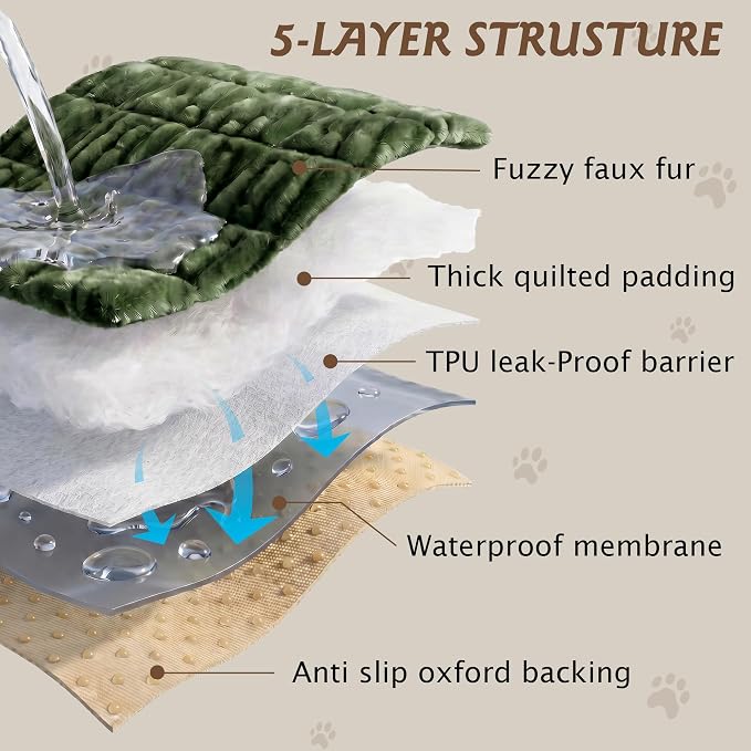 PuTian 100% Waterproof Fuzzy Couch Cover for Dogs Green 27.6"x27.6" | Pet Friendly Dog Mat for Couch, Waterproof Sofa Protector, Scratch Resistant Furniture Cover for Dogs, Machine Washable