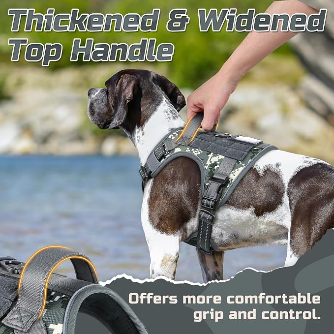 rabbitgoo Tactical Dog Harness for X-Large, No Pull Military Service Vest | Molle & Handle, Heavy Duty, Adjustable, Reflective Straps, Easy Control for Training Walking, Grey Camo, X-Large