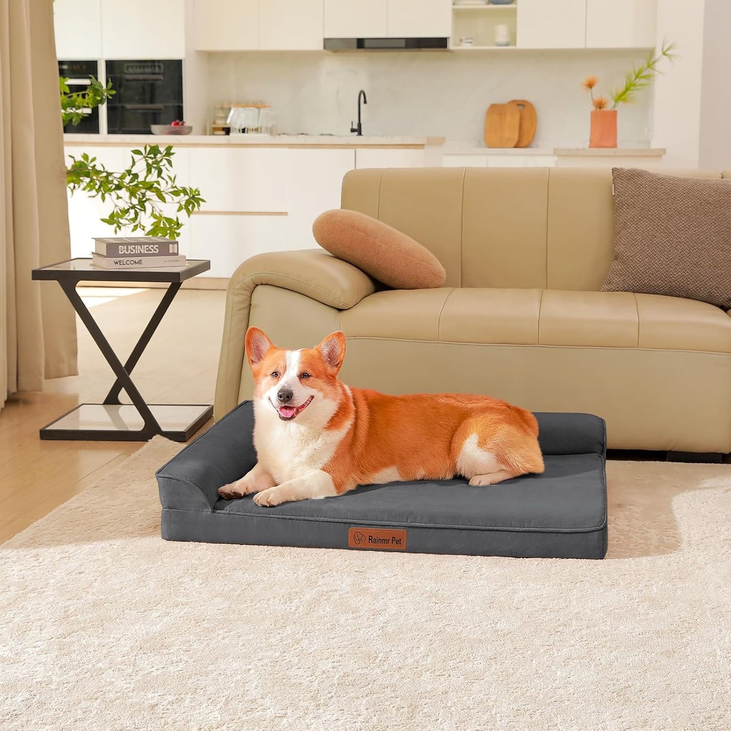 Upgraded Large Dog Bed, 3" Memory Foam with Waterproof Liner, Chew Resistant Microsuede Cover, Removable and Washable, for Indoor, Outdoor, and Car Use, Nonskid Base, 36x27 Inches L Dark Grey