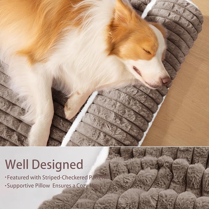 Orthopedic Large Dog Bed Pillow Pet Sofa Bed 56''X40'' Taupe | Egg-Crate Foam Pet Couch Large Sized Dog, Waterproof Removable Washable Cover,Furry Puppy Crate Mat With Nonskid Bottom