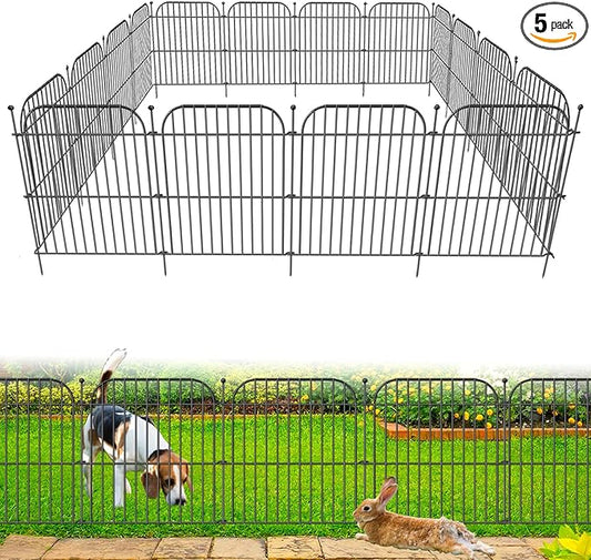 5 Panels No Dig Decorative Garden Fence for Yard, 24 in(H) x 10 ft(L) Rustproof Metal Wire Fence Border with Patio Temporary Ground Stakes, Animal Barrier Fencing for Dog and Small Pets