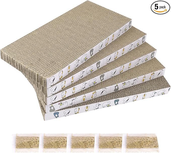 PatiencET Cat Scratcher Cardboard 5 PCS Cat Scratch Pad Reversible Scratcher Texture Design Durable Cat Scratching Pad