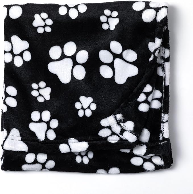 Pet Dog Cat Blanket Ultra Soft Cozy Fleece Paw Print Design Machine Washable Durable for Crates Beds Sofas Travel (Argyle Paws, Medium)