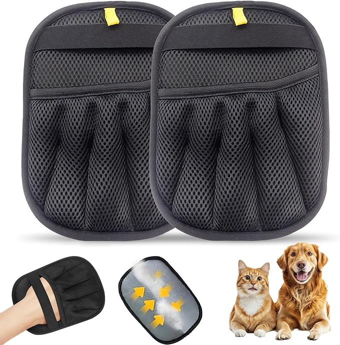 Florteen Pet Hair Removal Glove for Dogs & Cats,Reusable Electrostatic Pet Hair Remover Gloves,Magic Brush Pet Hair Removal Tool for Furniture,Couch,Car Seats,Clothing(2Pcs)