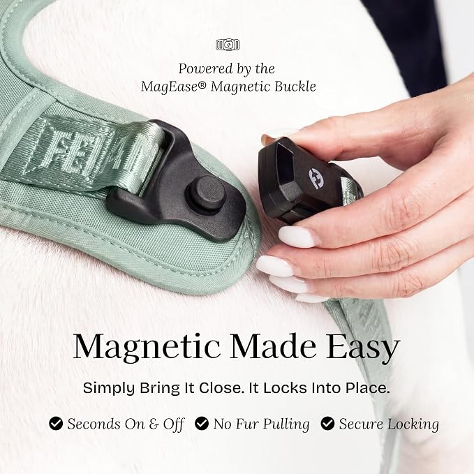 Fei & Eve Classic Dog Harness, MagEase Magnetic Buckle | 3-Point No-Pull Control, Dual Handle Support, 900D Nylon, Tactical Patch Panel, Heavy Duty, Small, Green