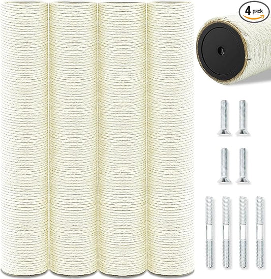 4 PCS Cat Scratching Post Replacement, 15.7in M8 Sisal Cat Tree Replacement Posts with Screws, Natural Sisal Refill Poles for Indoor Cat Tree Repair