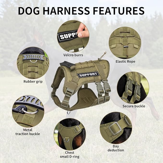 Tactical Dog Harness for Large Dogs, Heavy Duty No Pull Dog Harness with Handle, Adjustable 6-Buckle German Shepherd Big Size Dog Vest for Walking, Training, Hunting