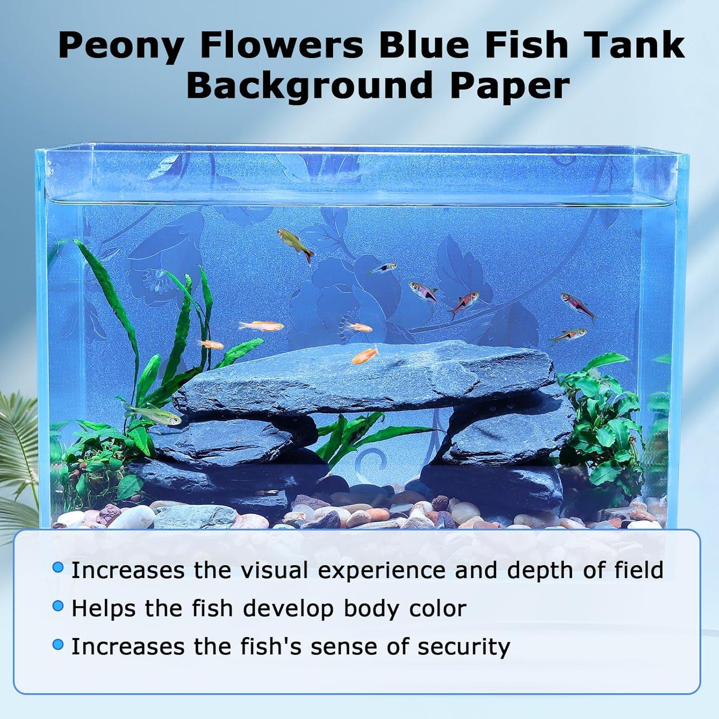 Aquarium Background Paper, Blue Fish Tank Backdrop Wallpaper Electrostatic Adhesive, No Glue, Easy to Install, Reusable (13.7" H × 43.3" L, Translucent)
