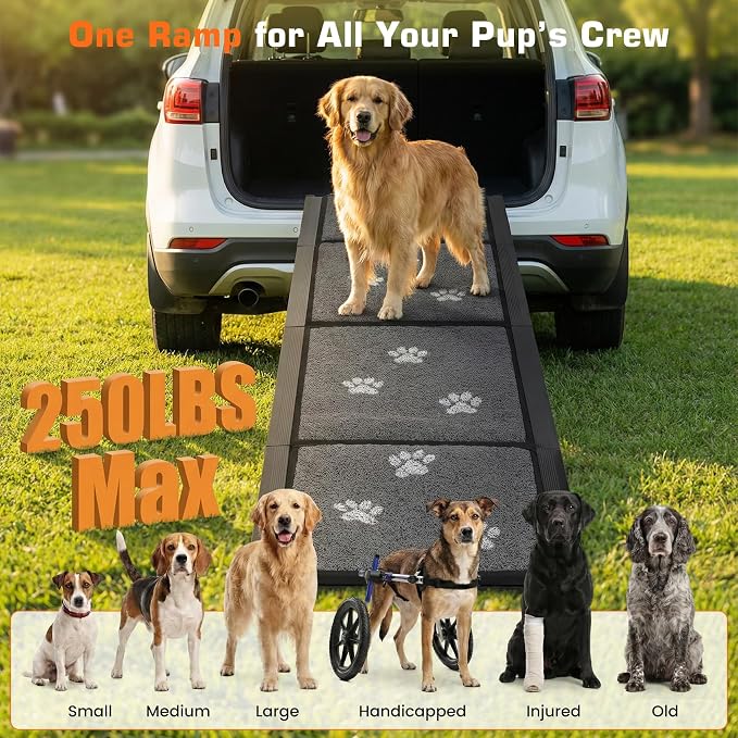 Dog Ramp for Car 71" L x 17" W Portable Dog Ramps for Large Dogs with Non-Slip Rug Surface Folding Pet Car Ramp for Truck/SUV & Stairs/Bed, Outdoor Dog Ramp for Medium & Large Dogs Up to 250 LBS